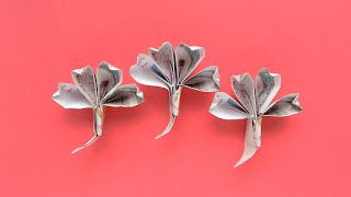 Origami KLEEBLATT Geldgeschenk GELD FALTEN  Geschenk  Money CLOVER  Tutorial by Euro Origami [upl. by Francyne674]