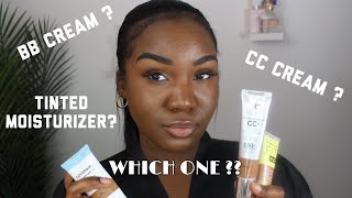 THE DIFFERENCE BETWEEN BB CREAM CC CREAM amp TINTED MOISTURIZER  Makeup For Beginners Black Women [upl. by Sandro]