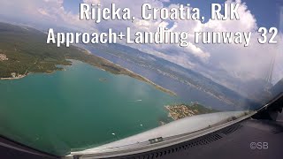 Rijeka airport Krk Island Croatia Visual approach  landing rwy 32 RJK Airbus Cockpit view 4k [upl. by Icnan]