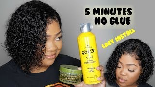 Lazy 5 Minute Lace Wig Install  No Glue Needed [upl. by Adnilra808]