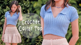 Crochet Ribbed Collar Top Tutorial  Crochet Collar Top  Chenda DIY [upl. by Oliana]