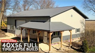 40x56 Large Garage Full TimeLapse with Wrap around Porch [upl. by Aivart]