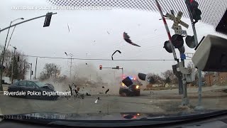 Video shows highspeed crash that seriously injured Riverdale police officer  ABC7 Chicago [upl. by Ainafets5]