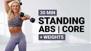 30 MIN STANDING ABS WORKOUT WEIGHTS  Intense Cardio All Standing  Boxing  HIIT  Strong Arms [upl. by Ranzini259]