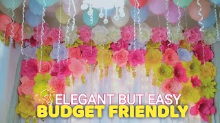 Birthday Decoration Ideas at Home  LOW COST Floral Backdrop using Paper Flowers [upl. by Lennod]