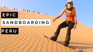 Amazing Huacachina Sandboarding Adventure  Desert Oasis Huacachina Peru [upl. by Annaerb]