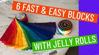 🌻✨ 6 FAST amp EASY JELLY ROLL BLOCKS  SEW UP YOUR STASH [upl. by Tirrell247]