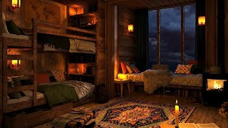 Cozy Cabin Ambience with Gentle Night Rain and Crackling Fireplace Sounds  8 Hours [upl. by Zoldi]