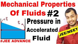 Class 11 chap 10  Fluids 02  Variation Of Pressure in an Accelerated Fluid JEE MAINS  NEET [upl. by Carman]