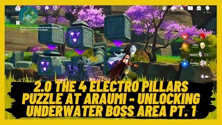 Genshin Impact 20  The 4 Electro Pillars Puzzle at Araumi  Unlocking New Boss Area part 1 [upl. by Nalloh]