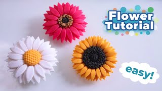 EASY Polymer Clay FLOWERS Tutorial  DAISY SUNFLOWER GERBERA [upl. by Naivaj]