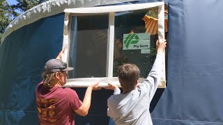 Installing a Yurt Day 3  Glass Windows Final Touches [upl. by Anirazc300]