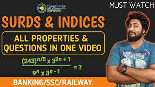 Surds and Indices Tricks  Concept Properties amp Questions  BankingSSCRailway  Career Definer [upl. by Aicatsal524]