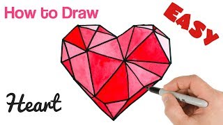 How to Draw Crystal Heart Watercolor Easy  Valentines Day Drawings [upl. by Saravat]