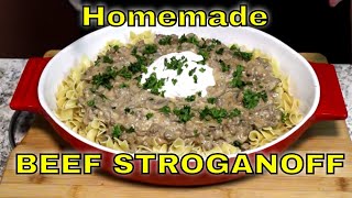 Easy Ground Beef Stroganoff Over Extra Wide Egg Noodles [upl. by Neroled336]