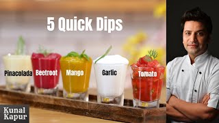 5 Quick Dips Recipe  Easy Veggie Dips  Kapur Sauce Recipes Tomato Sauce Mango Dip Garlic Chutney [upl. by Neirual]