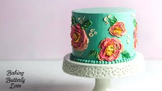 Buttercream Palette Knife Painted Rose Cake [upl. by Adrahs]