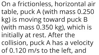 On a frictionless horizontal air table puck A with mass 0250 kg is moving toward puck B with [upl. by Latsyrd]