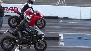 H2 Ninja vs Ducati Panigale V4 drag race [upl. by Dinin]