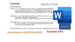 Como hacer una Bibliografia en Word en formato APA Correctamente Muy Rapido y Facil [upl. by Eirod]