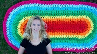 HOW to CROCHET a RUG  DIY Tutorial Oval Rag Rug from Fabric by Naztazia [upl. by Aneahs]