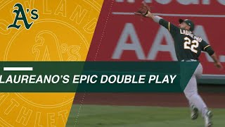 Ramon Laureano fires a 321ft throw to turn a double play [upl. by Ibed]