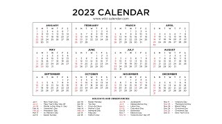 Year 2023 Calendar Printable with Holidays  Wiki Calendar [upl. by Dylan948]