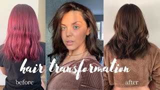 HAIR TRANSFORMATION • red to brown without bleach [upl. by Bhayani]