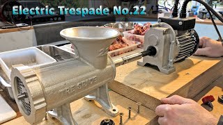 Tre Spade MEAT GRINDER MINCER No 22 Motorised meat grinder  powered [upl. by Kenwee]