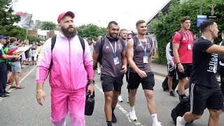 Harlequins players walk from The Stoop to Twickenham for Premiership Final [upl. by Ayrb]