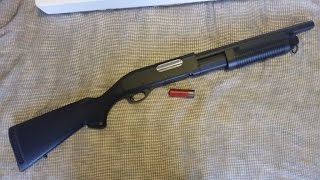 Review CYMA M870 shotgun  CM 350  unboxing chrono and shooting [upl. by Aleek]