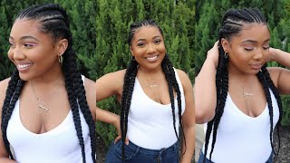 Feed In Braids into Buns  FOUR WAISTLENGTH BRAIDS [upl. by Ahsenek912]