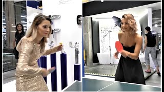 Bernadette Szocs VS Eliza Samara in high heels and dress Beautiful moment in table tennis [upl. by Ryun]