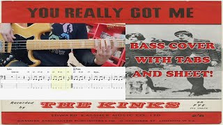 The Kinks  You Really Got Me BASS COVER In Standard Tuning with TABS and SHEET EASY VERSION [upl. by Eelyek455]