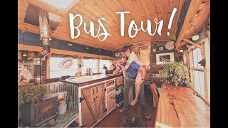 Bus Conversion Tiny House Tour  Off Grid Solar School Bus Home [upl. by Starbuck]