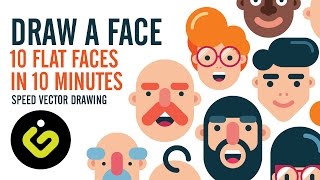 How To Draw A Face 10 Flat Design Characters in 10 Minutes Speed Drawing in Adobe Illustrator [upl. by Etem405]