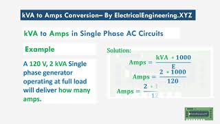 kVA to Amps conversion Formula for Single Three and Two Phase Circuits [upl. by Goldshell518]