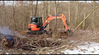 Clearing Land Digging Stumps with Kubota KX057 4 Excavator 1012 [upl. by Cilla]