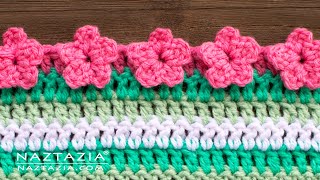 HOW to CROCHET FLOWER BORDER EDGING for a Blanket Shawl or Scarf by Naztazia [upl. by Siuqaj765]