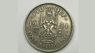 United Kingdom 1951 ONE SHILLING Coin VALUE  REVIEW [upl. by Enylorac]