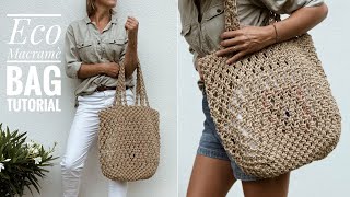 DIY Macrame Eco BagHow To Make A Macrame BagStep By StepTorba ze sznurkaTorba Z Makramy [upl. by Jermain789]