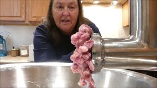 Grinding Pork With An LEM 8 Meat Grinder [upl. by Enytsirhc]