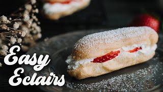 EASY ECLAIR Recipe  Strawberry Eclair  ASMR Cooking [upl. by Hal22]