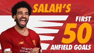 Mo Salahs first 50 Liverpool goals at Anfield  Chelsea Roma Man City and more [upl. by Hiltner]